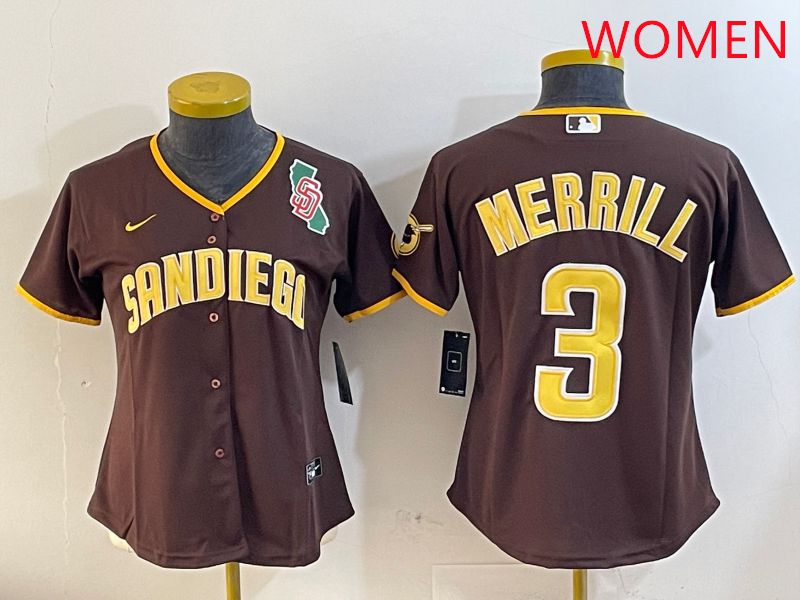 Women San Diego Padres 3 Merrill Brown Game 2025 Nike MLB Jersey style 1